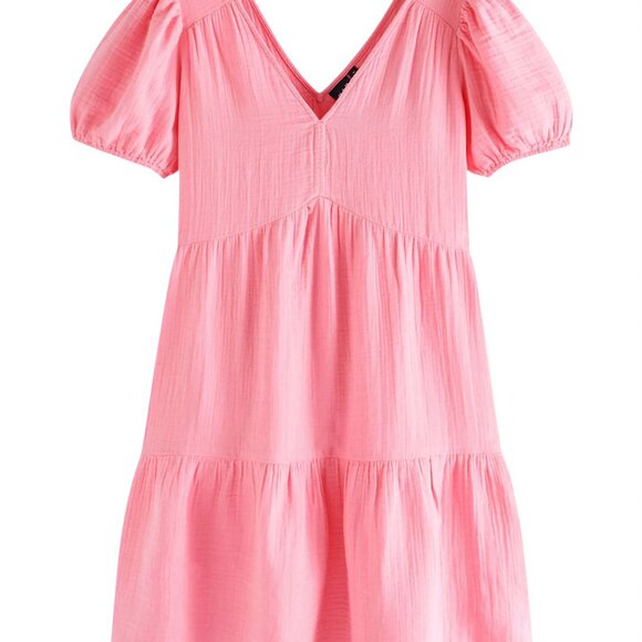 Gap barbiecore bubblegum pink crinkle gauze puff sleeve mini dress size M - Picture 2 of 13